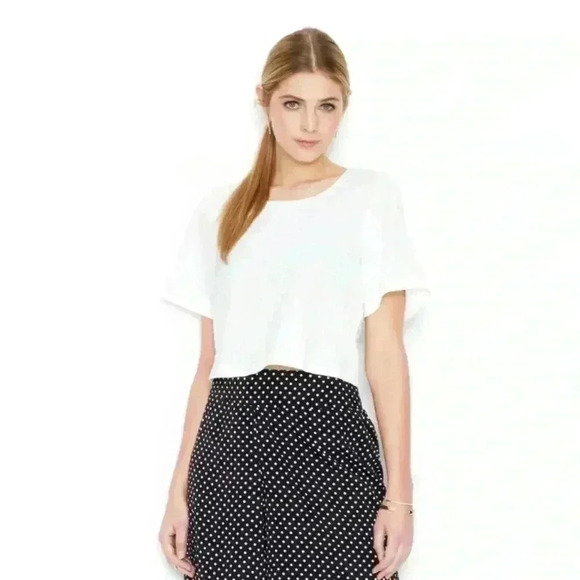 NWT Bar III White Textured Laser Cut Embroidered Diamond Cropped Blouse Size L - Picture 1 of 13